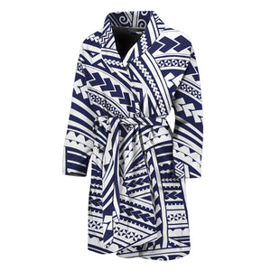 Blue Maori Polynesian Tattoo Print Men's Bathrobe