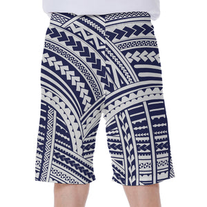 Blue Maori Polynesian Tattoo Print Men's Beach Shorts