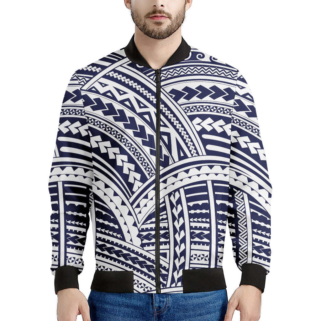 Blue Maori Polynesian Tattoo Print Men's Bomber Jacket