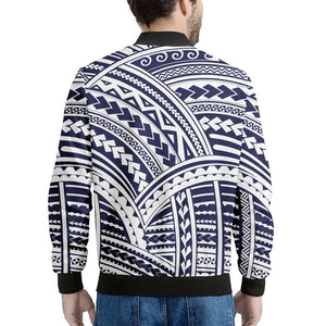 Blue Maori Polynesian Tattoo Print Men's Bomber Jacket