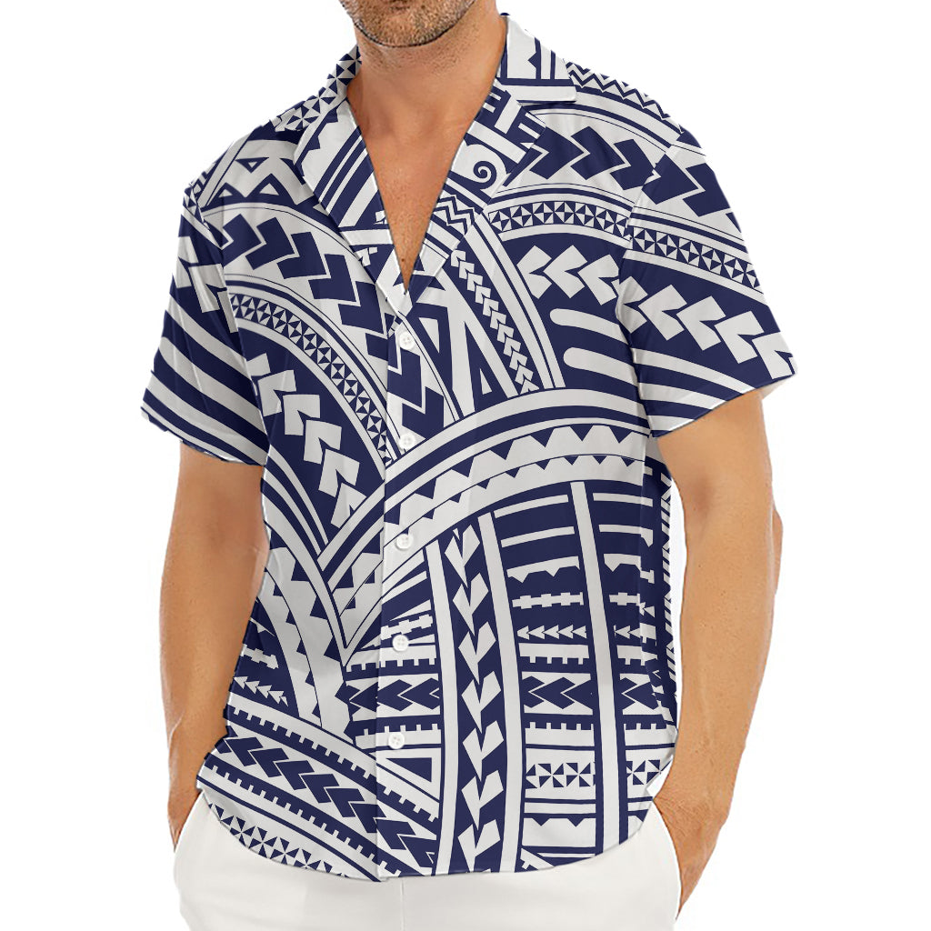 Blue Maori Polynesian Tattoo Print Men's Deep V-Neck Shirt