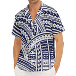 Blue Maori Polynesian Tattoo Print Men's Deep V-Neck Shirt