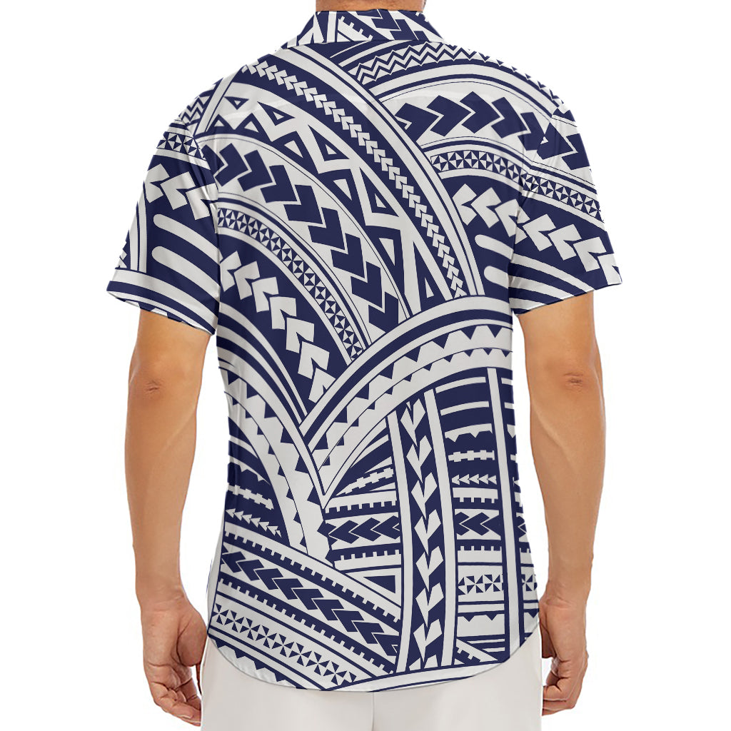 Blue Maori Polynesian Tattoo Print Men's Deep V-Neck Shirt