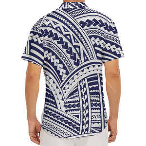 Blue Maori Polynesian Tattoo Print Men's Deep V-Neck Shirt