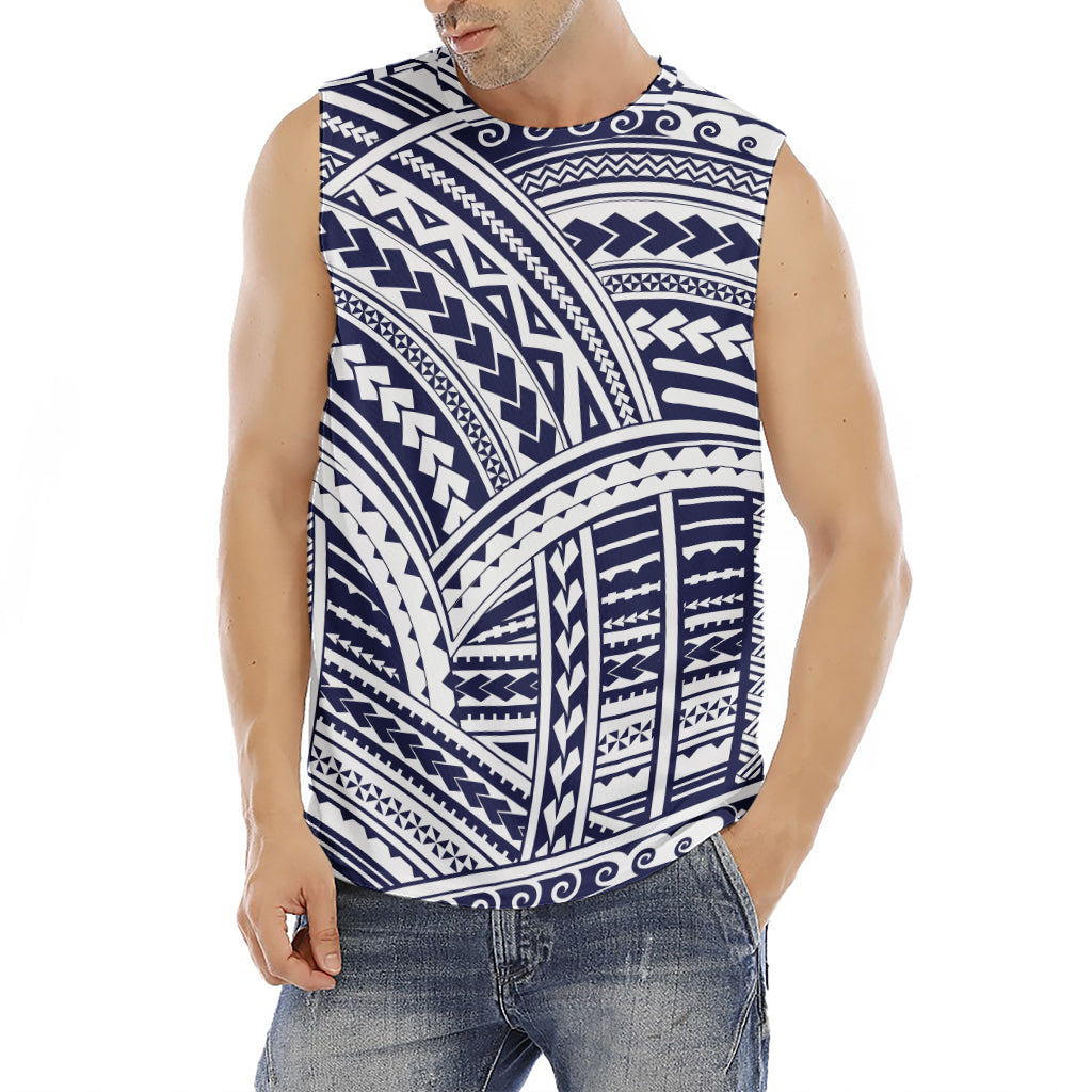 Blue Maori Polynesian Tattoo Print Men's Fitness Tank Top