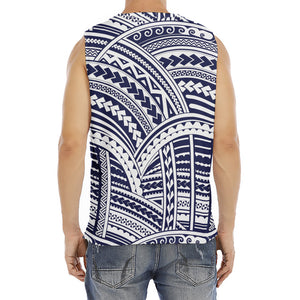 Blue Maori Polynesian Tattoo Print Men's Fitness Tank Top