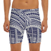 Blue Maori Polynesian Tattoo Print Men's Long Boxer Briefs