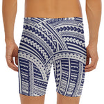 Blue Maori Polynesian Tattoo Print Men's Long Boxer Briefs