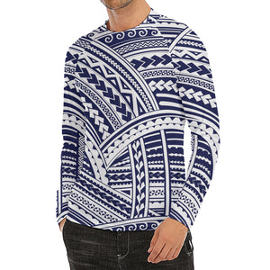 Blue Maori Polynesian Tattoo Print Men's Long Sleeve Rash Guard