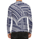 Blue Maori Polynesian Tattoo Print Men's Long Sleeve Rash Guard