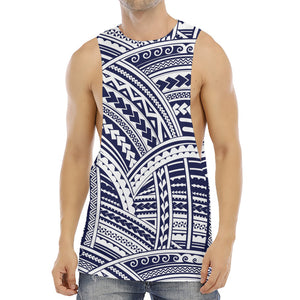 Blue Maori Polynesian Tattoo Print Men's Muscle Tank Top