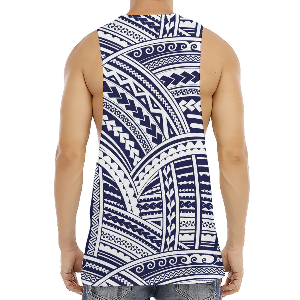 Blue Maori Polynesian Tattoo Print Men's Muscle Tank Top