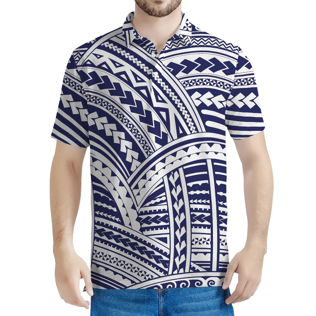 Blue Maori Polynesian Tattoo Print Men's Polo Shirt