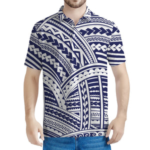 Blue Maori Polynesian Tattoo Print Men's Polo Shirt