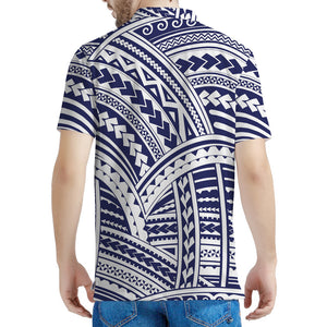 Blue Maori Polynesian Tattoo Print Men's Polo Shirt