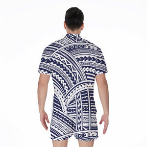 Blue Maori Polynesian Tattoo Print Men's Rompers