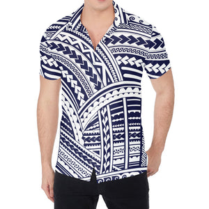 Blue Maori Polynesian Tattoo Print Men's Shirt