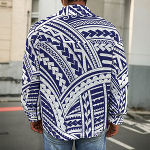 Blue Maori Polynesian Tattoo Print Men's Shirt Jacket