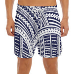 Blue Maori Polynesian Tattoo Print Men's Split Running Shorts