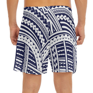 Blue Maori Polynesian Tattoo Print Men's Split Running Shorts