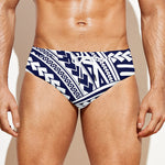 Blue Maori Polynesian Tattoo Print Men's Swim Briefs
