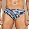 Blue Maori Polynesian Tattoo Print Men's Swim Briefs