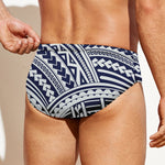 Blue Maori Polynesian Tattoo Print Men's Swim Briefs