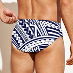 Blue Maori Polynesian Tattoo Print Men's Swim Briefs