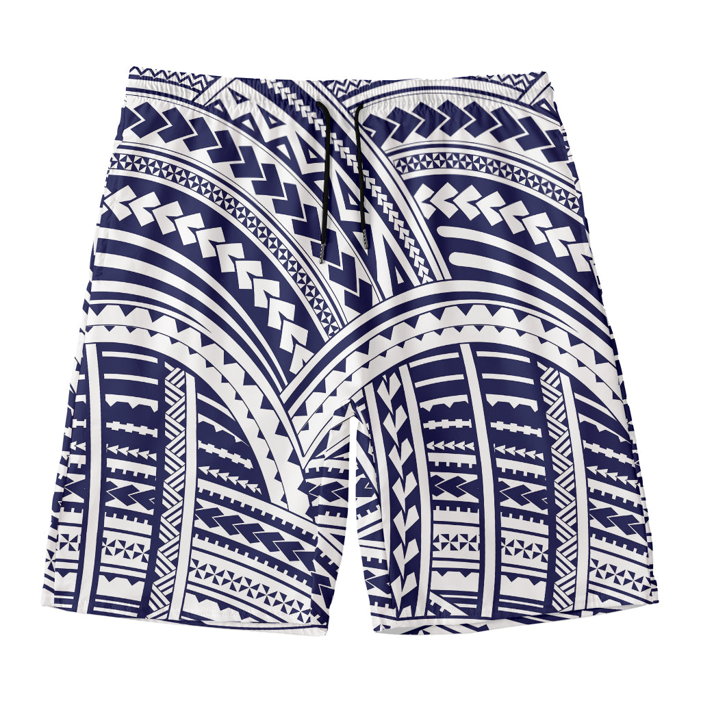 Blue Maori Polynesian Tattoo Print Men's Swim Trunks