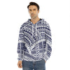 Blue Maori Polynesian Tattoo Print Men's Velvet Pullover Hoodie