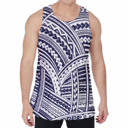 Blue Maori Polynesian Tattoo Print Men's Velvet Tank Top