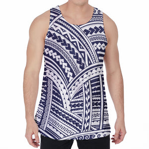 Blue Maori Polynesian Tattoo Print Men's Velvet Tank Top