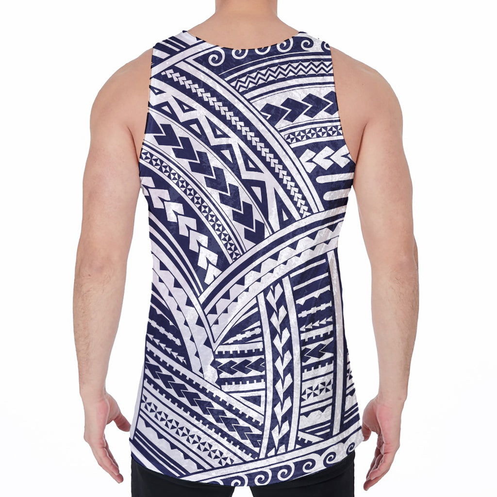 Blue Maori Polynesian Tattoo Print Men's Velvet Tank Top