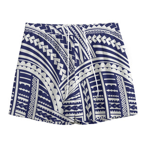 Blue Maori Polynesian Tattoo Print Mesh Shorts