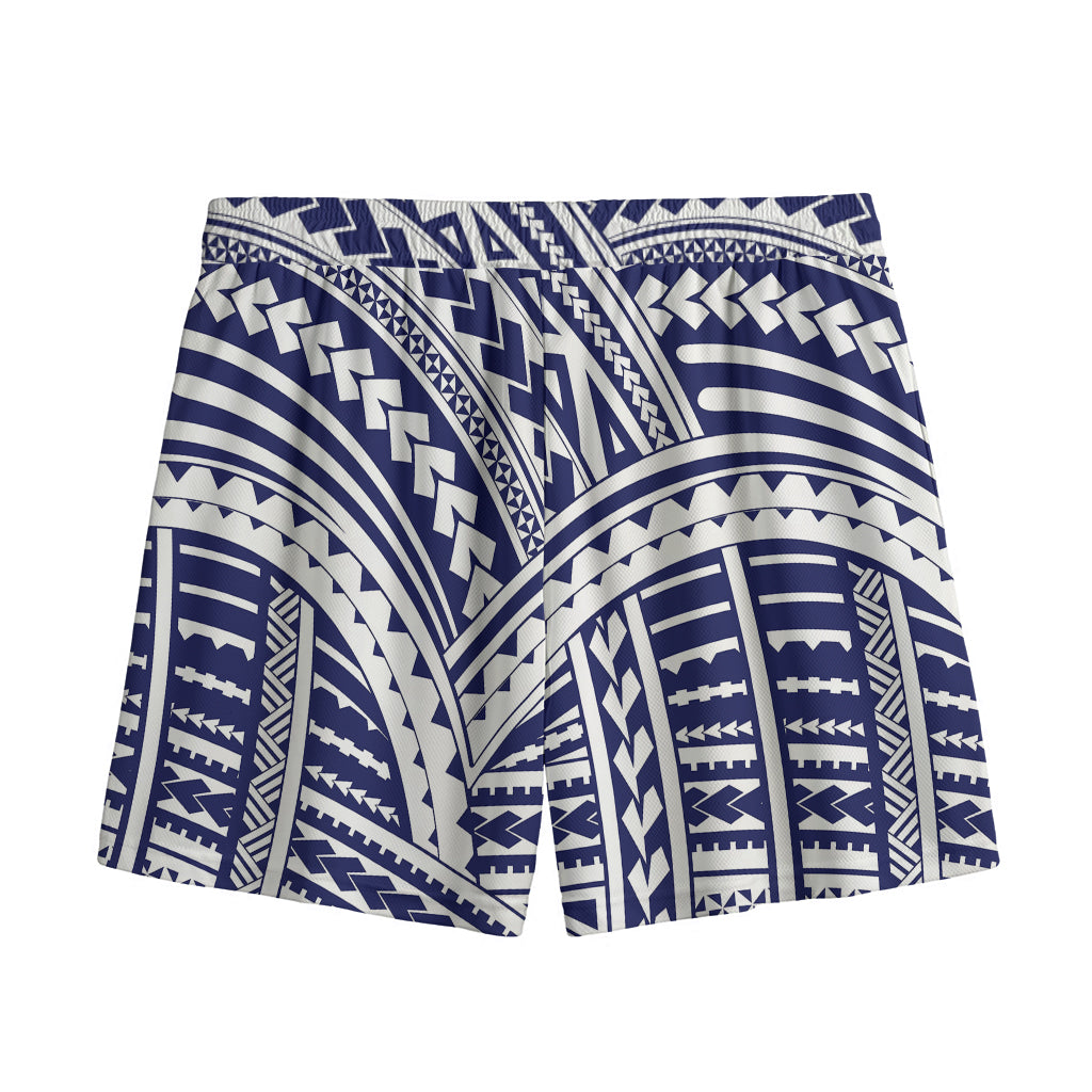 Blue Maori Polynesian Tattoo Print Mesh Shorts