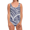 Blue Maori Polynesian Tattoo Print One Piece Swimsuit