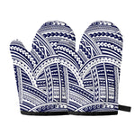 Blue Maori Polynesian Tattoo Print Oven Mitts