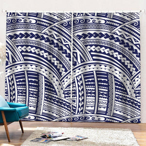 Blue Maori Polynesian Tattoo Print Pencil Pleat Curtains