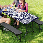 Blue Maori Polynesian Tattoo Print Picnic Table Cover