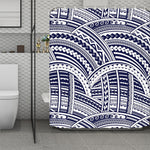 Blue Maori Polynesian Tattoo Print Polyester Shower Curtain