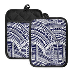 Blue Maori Polynesian Tattoo Print Pot Holders With Pocket