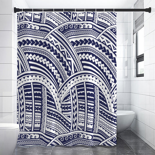Blue Maori Polynesian Tattoo Print Premium Shower Curtain