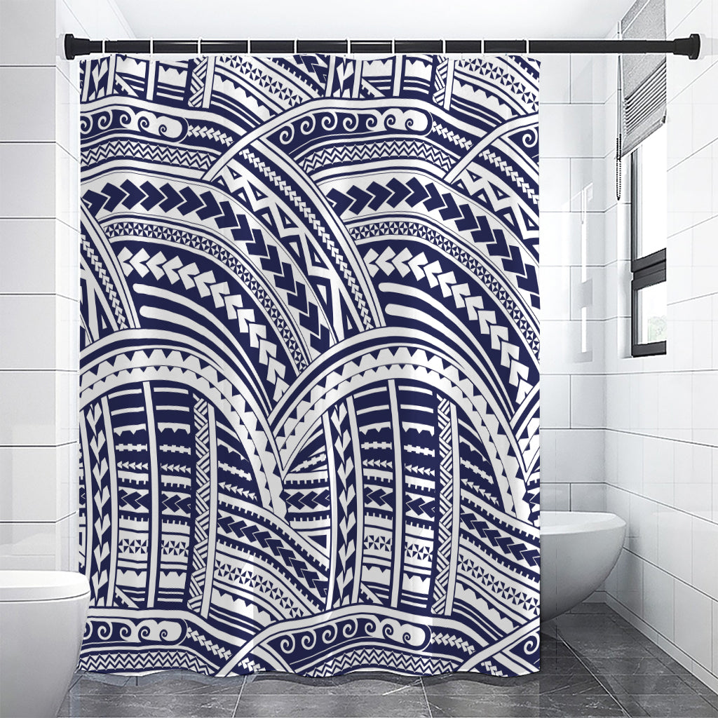 Blue Maori Polynesian Tattoo Print Premium Shower Curtain