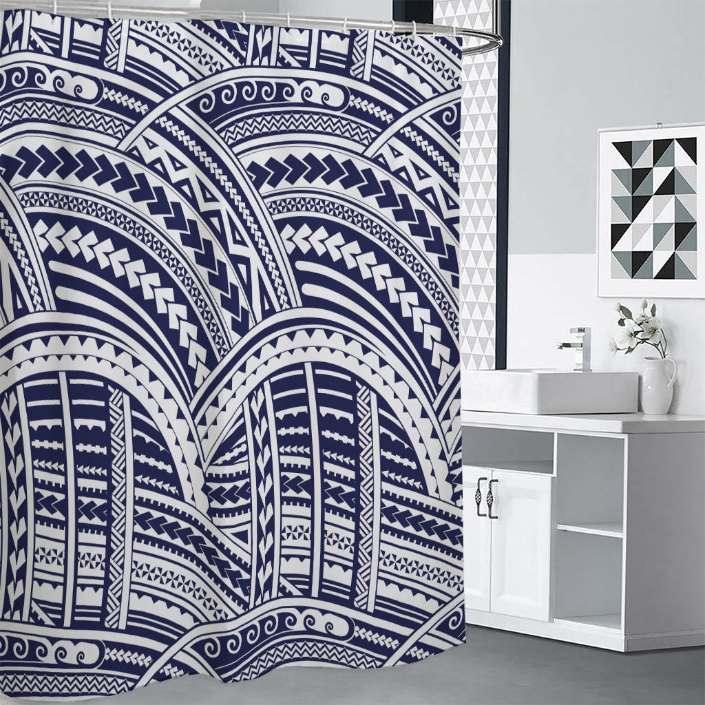 Blue Maori Polynesian Tattoo Print Premium Shower Curtain