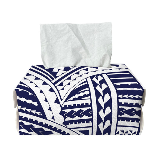 Blue Maori Polynesian Tattoo Print Rectangle Tissue Box Cover