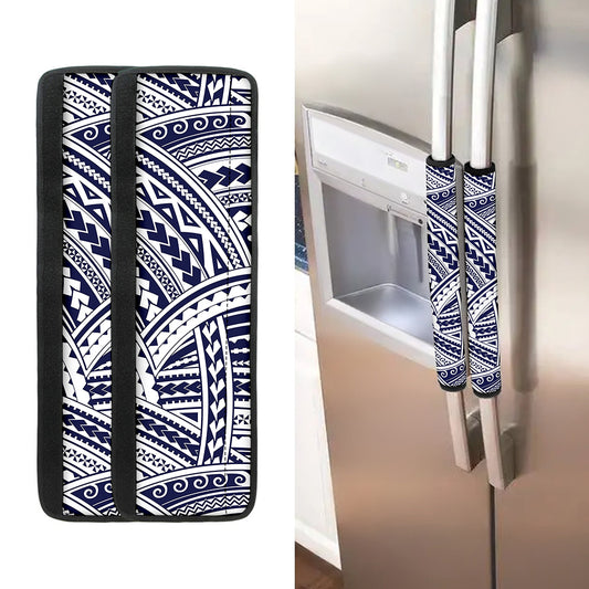 Blue Maori Polynesian Tattoo Print Refrigerator Handle Covers