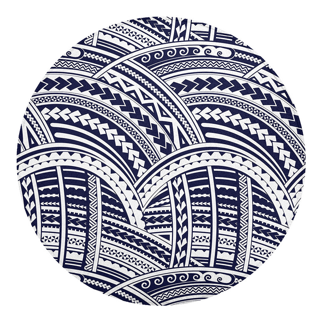 Blue Maori Polynesian Tattoo Print Round Blanket