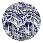 Blue Maori Polynesian Tattoo Print Round Blanket