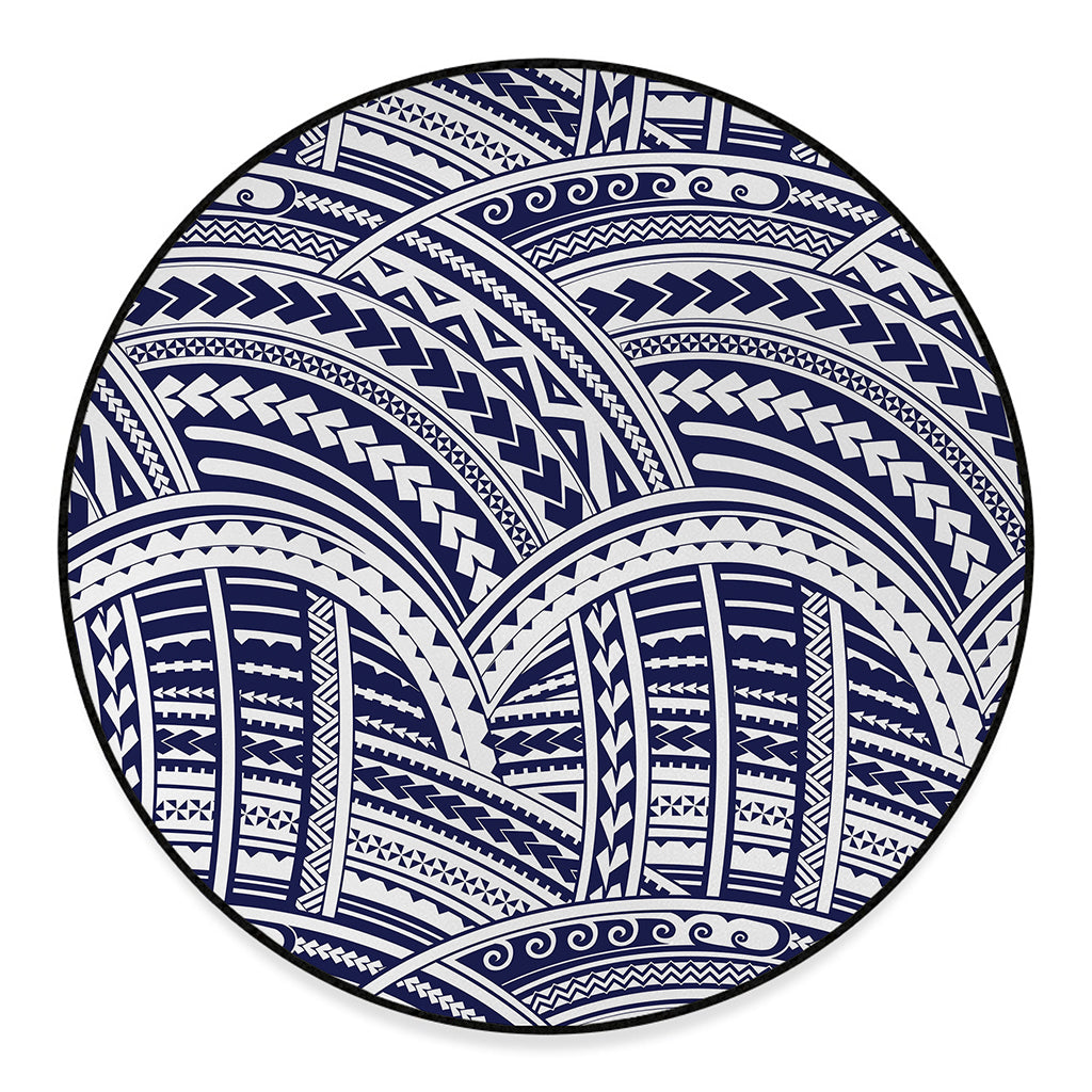 Blue Maori Polynesian Tattoo Print Round Floor Mat