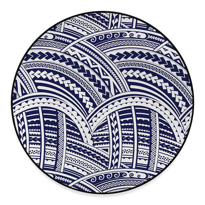 Blue Maori Polynesian Tattoo Print Round Floor Mat